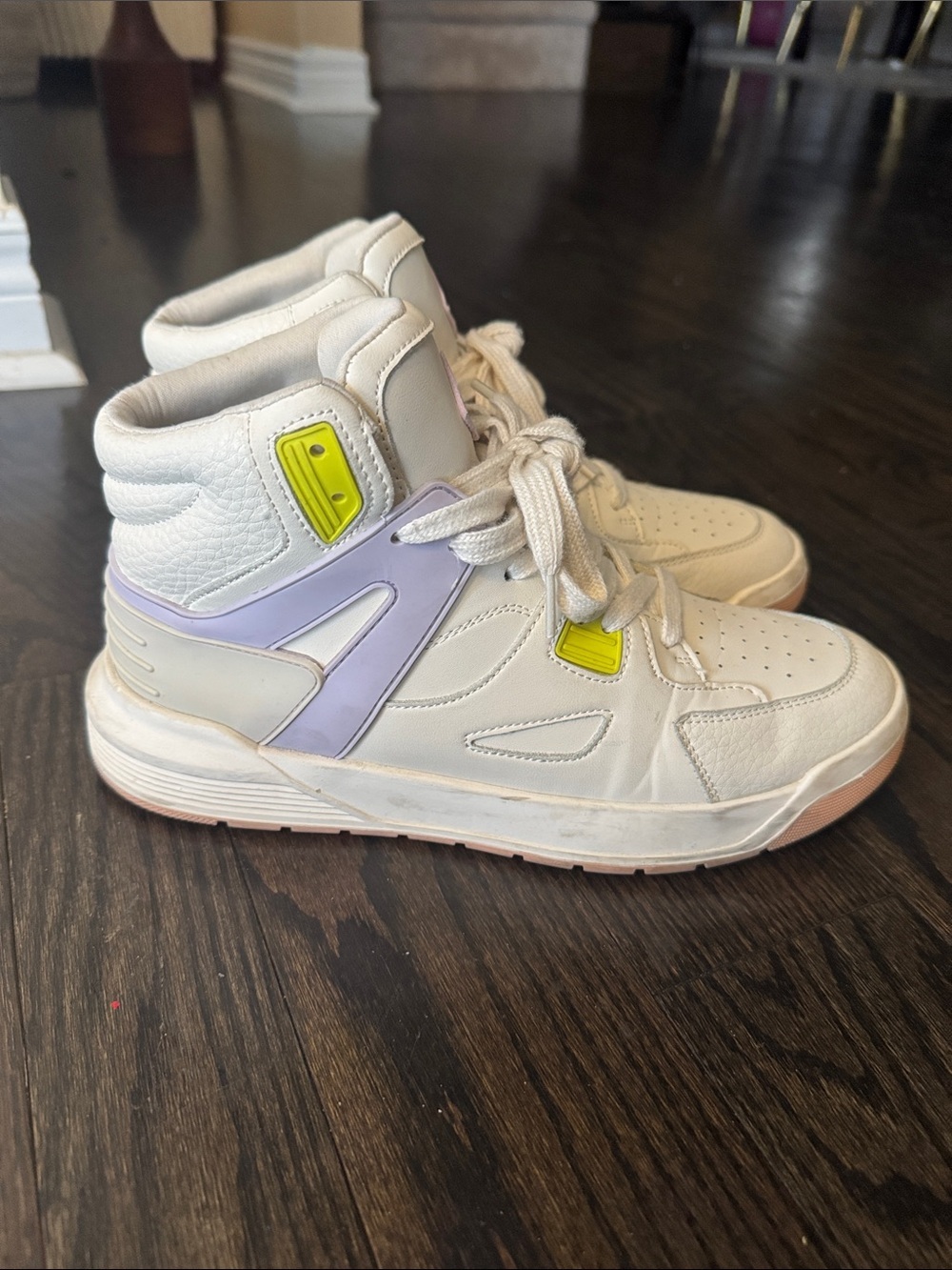 Call It Spring Cream High-Top Sneakers with Yellow and Purple Accents